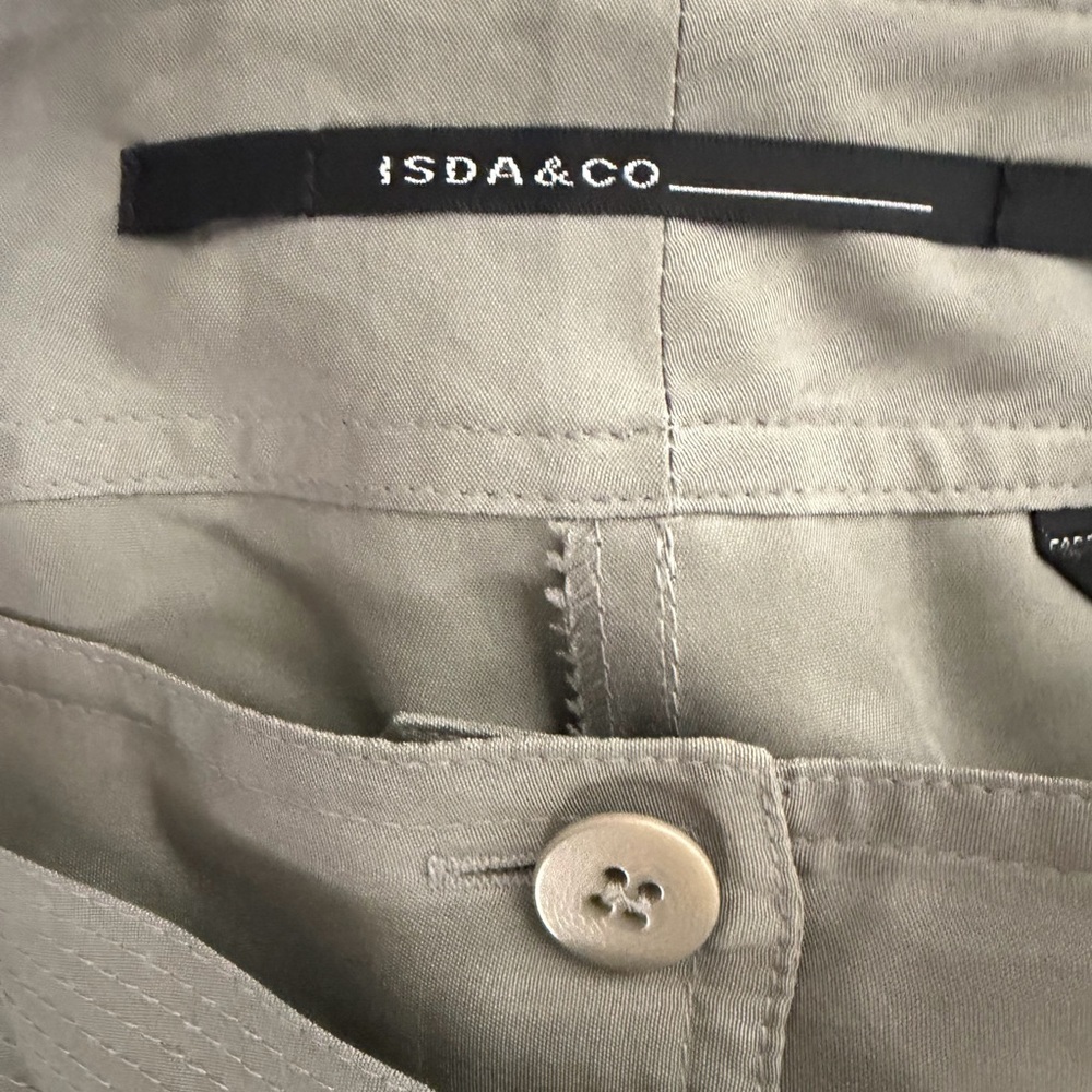 ISDA & Co. 100% Silk Wide Leg Cargo Pants Tie Waist Sage Green Size 4. - Picture 5 of 7